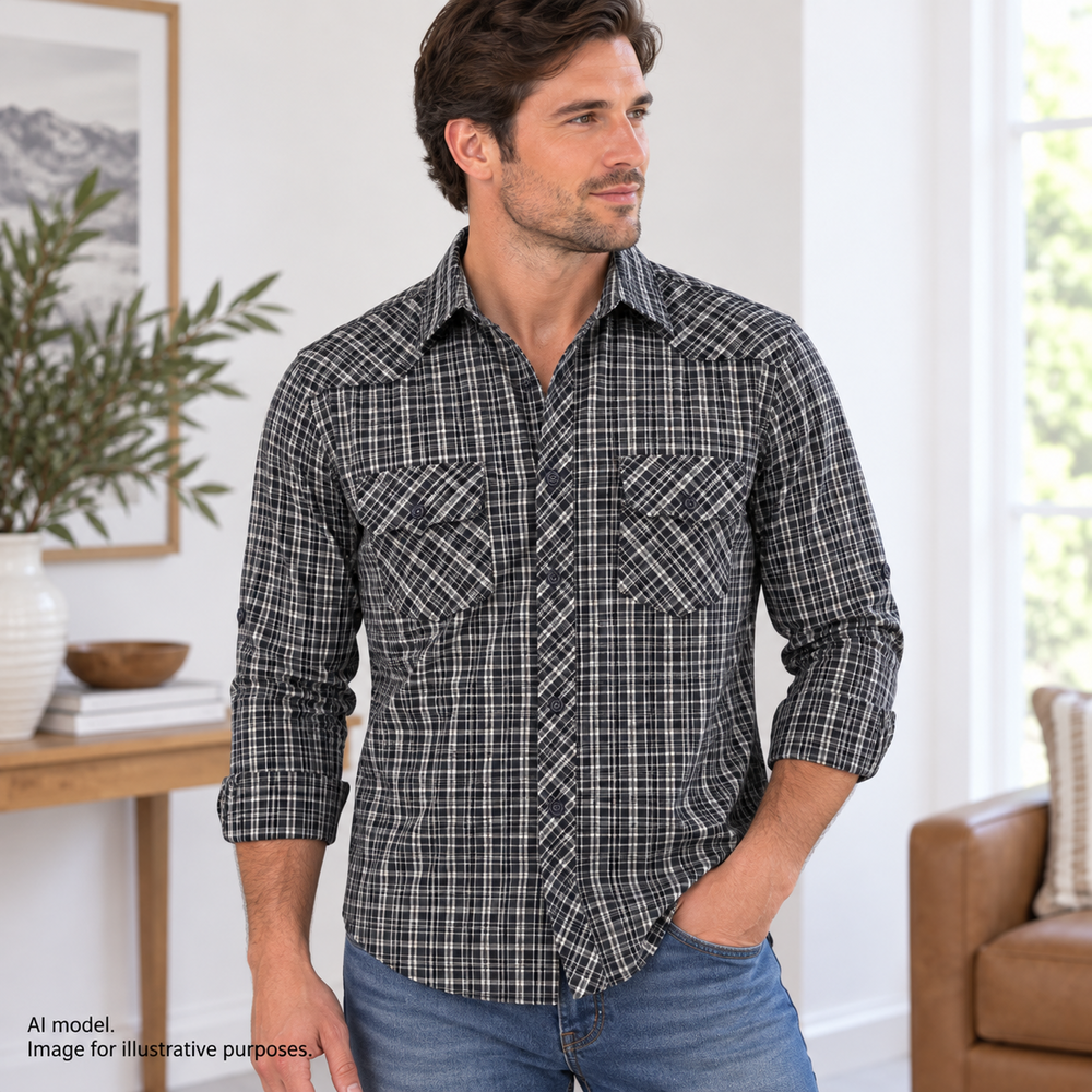 Matchstick Shirt Mens Small Plaid Button Up Western Rodeo Roll Tab Sleeve TAGS